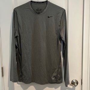 Nike Pro Combat Mens Gray Fitted Long Sleeve Shirt, size L